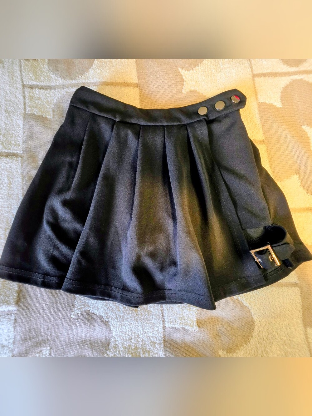 Fashion Nova Black Pleated Skater Skirt with Buckle Waist
